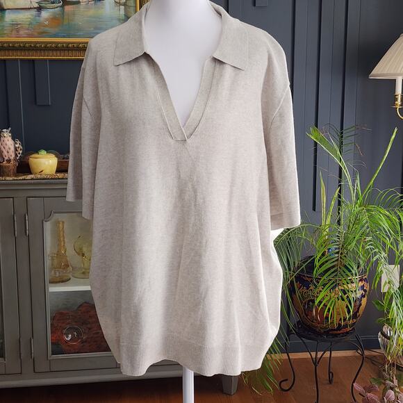 J.Crew Factory Store Sweaters - J.Crew Factory NWT Cashmere Blend Polo Sweater Sz 3X Oatmeal Boxy